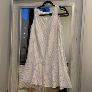 Banana Republic white eyelet cotton v-neck sleeveless shift dress